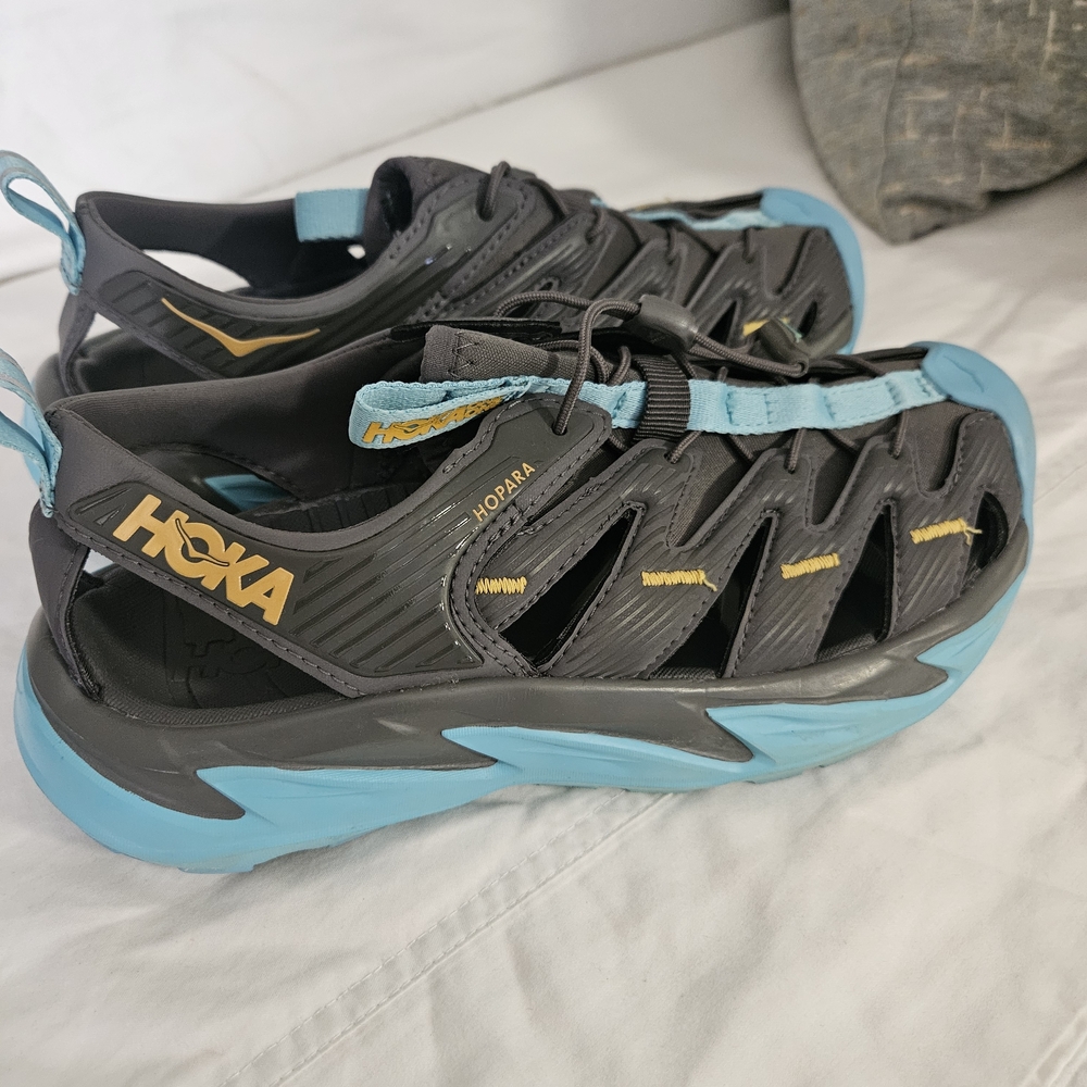 Hoka Black and Blue Sandals